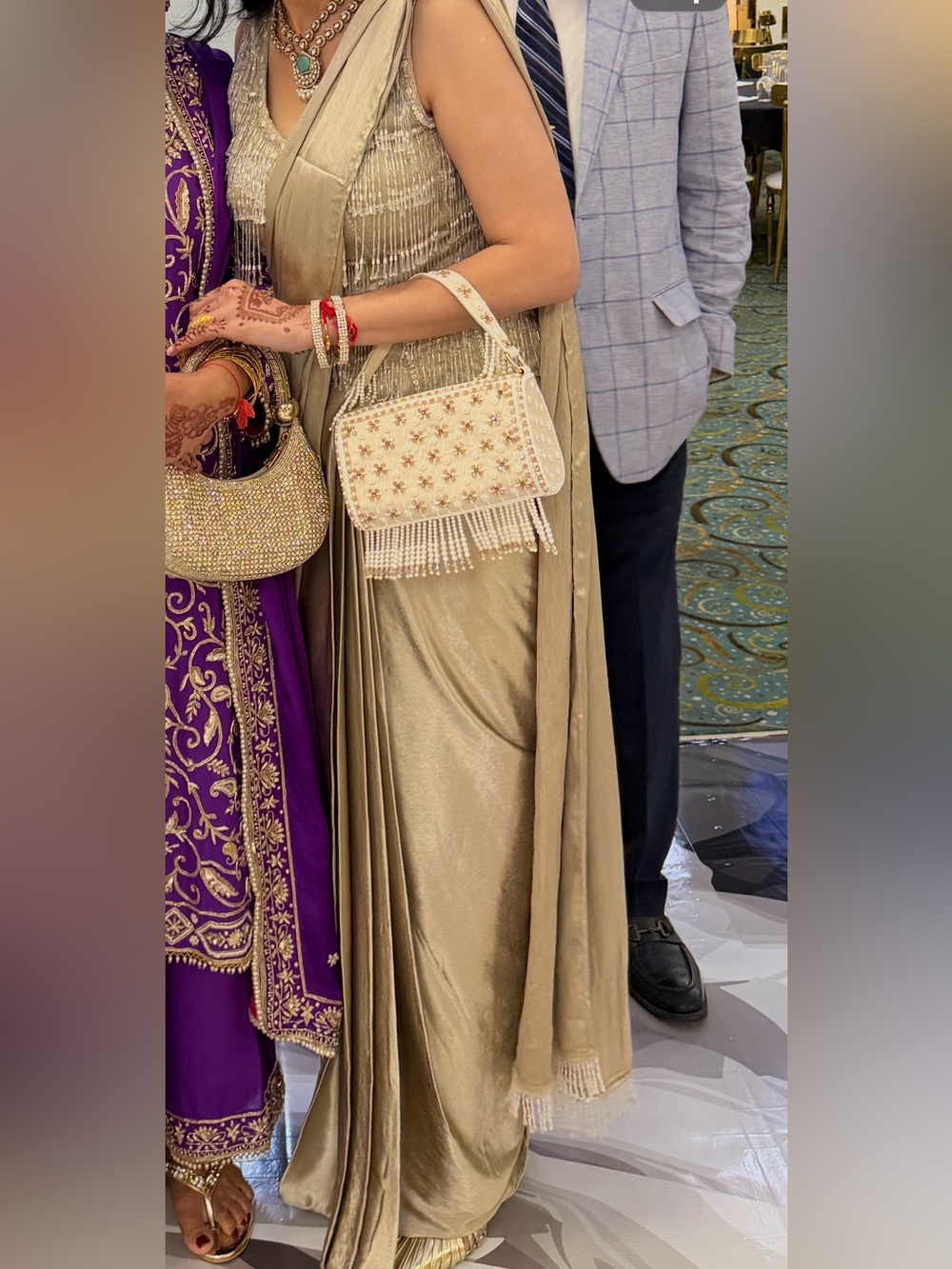 Pre pleated Indowestern Saree with pearl work